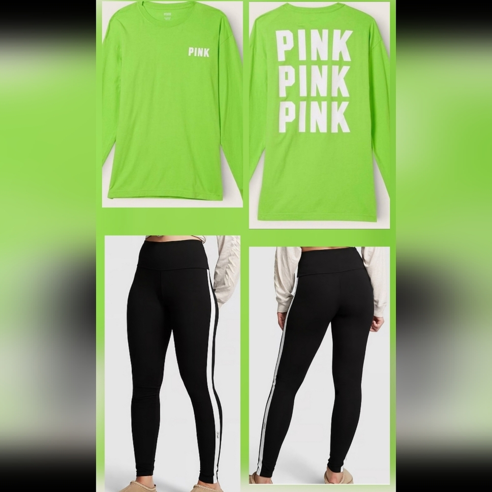 PINK Victoria's Secret Black Leggings with White Accents